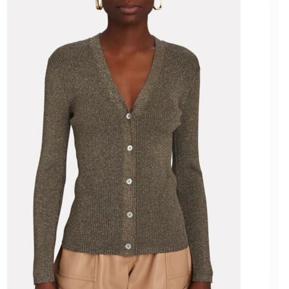 Rails Beau Metallic Long Sleeve Ribbed Knit Cardigan Sweater Gold Size Small